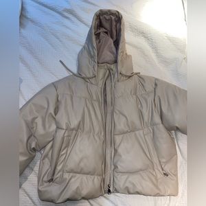 Women’s Beige Leather Puffer jacket in XL